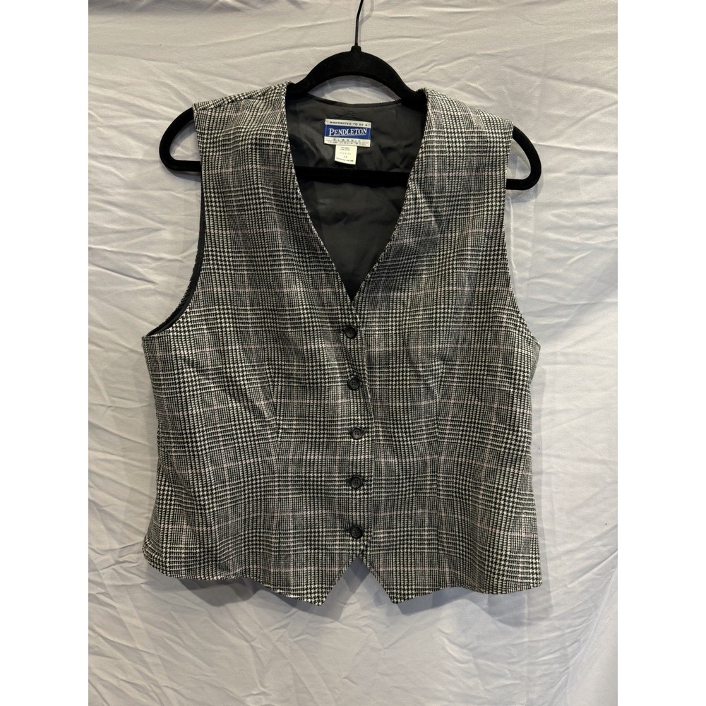 Pendleton 100% Wool Plaid Classic Suit Vest Gray Lined Women's Size 14